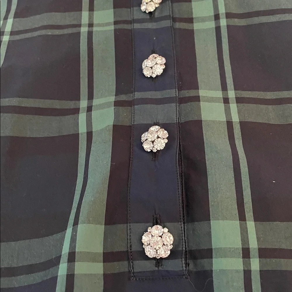 J. Crew Classic Plaid Blouse in Green and Navy - Picture 4 of 7